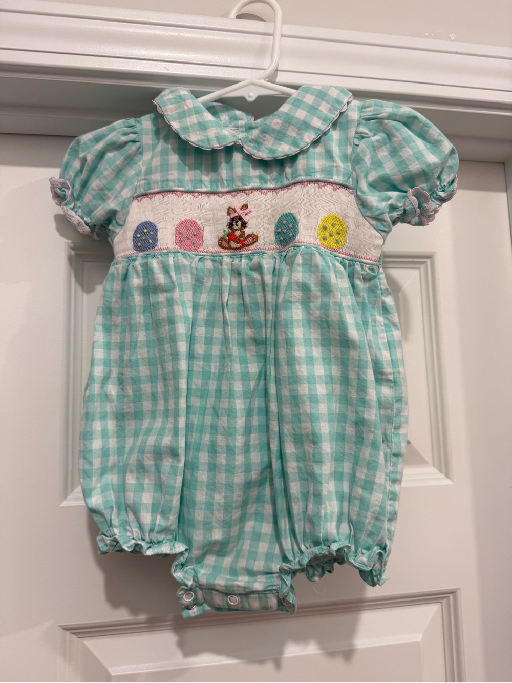 Mint Gingham Bubble with Easter Smocking